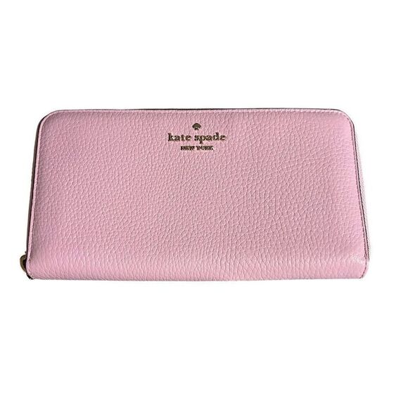 Kate Spade Leila Large Zip-Around Wallet Pink Pebbled Leather - Picture 1 of 6